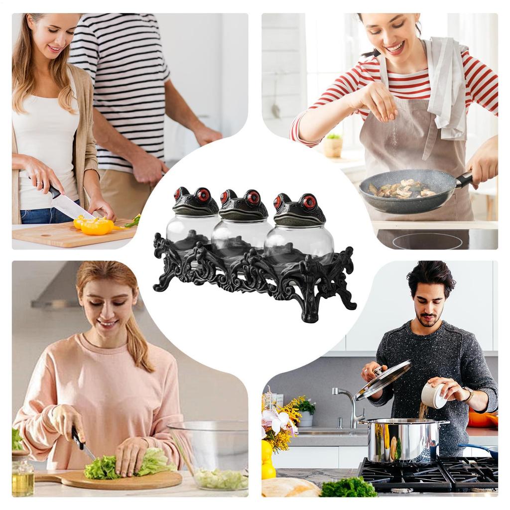 Witchy Frog Apothecary Spic Jars Clear Glass Seasoning Jars Frog Spic Jar Set Spic e Containers for Salt Pepper Kitchen Cabinet