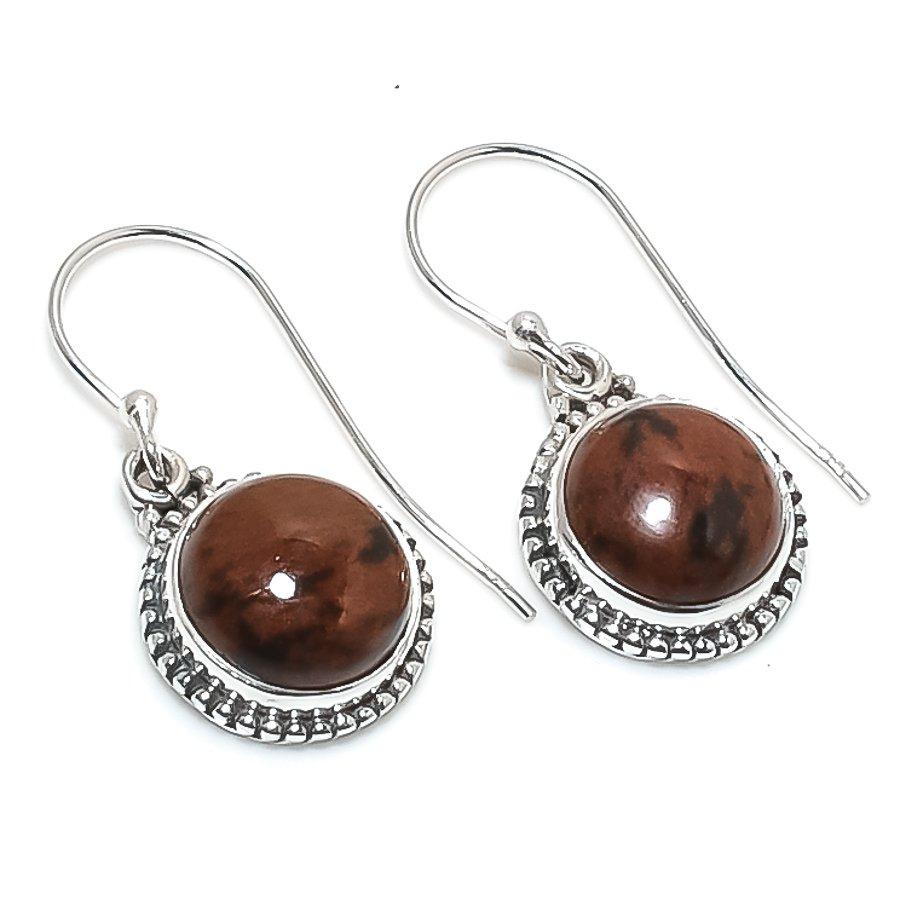 Natural Mahogany Obsidian Gemstone 925 Solid Sterling Silver Earring 1.25" n6C99