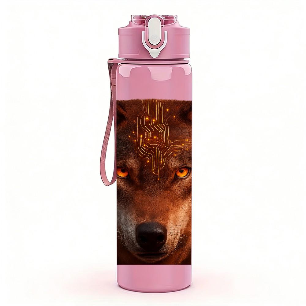 1PC Dark Brown Wolf Wild Animal Portrait Print 750ml Color Plastic Sports Water Bottle Leakproof Flip Straw Lid Suitable for Sports Office Home Use