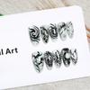 European And American Halloween Wear Nails Black And White Smudged Swirl Star And Moon Metal Almond Handmade Fake Nails
