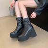 Fashion Genuine Leather Platform Thick High Heels Womens Ankle Boots Black Square Head Rear Zipper Comfy Gothic Shoes Zapatos Mujer