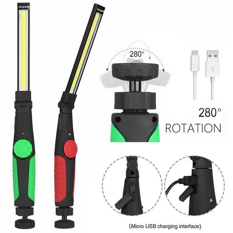 COB LED Flashlight Magnetic Work Light USB Rechargeable Torch Hook Portable Lantern Inspection Light Camping Car Repair Lamp