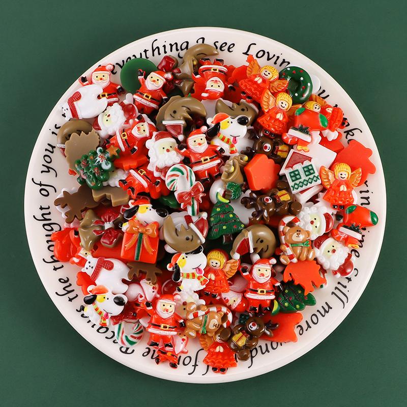50 шт. Мини-мультяшная рождественская резиновая фигурка, поделки, кабошон с плоской задней частью, украшение, изготовление ювелирных изделий, причесок, чехол для телефона, красота