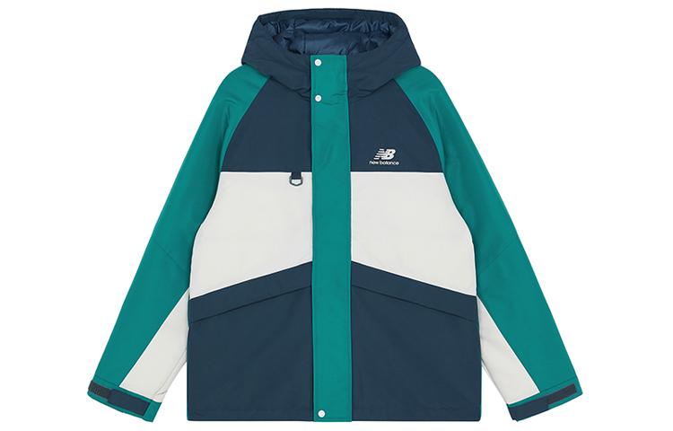 New Balance Ветровка с цветовыми блоками Пуховики Унисекс Зеленый С капюшоном Средний Другие AMJ13330-NML
