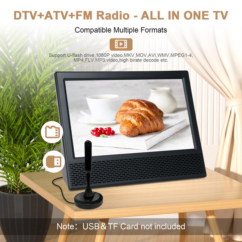 14-inch ATSC Digital TV Player Portable Car TV Television Multimedia Player FM Radio with Remote