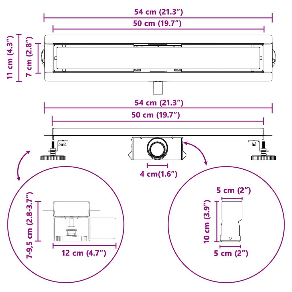 2 in 1 Shower Drain Silver 50 cm Stainless Steel 304