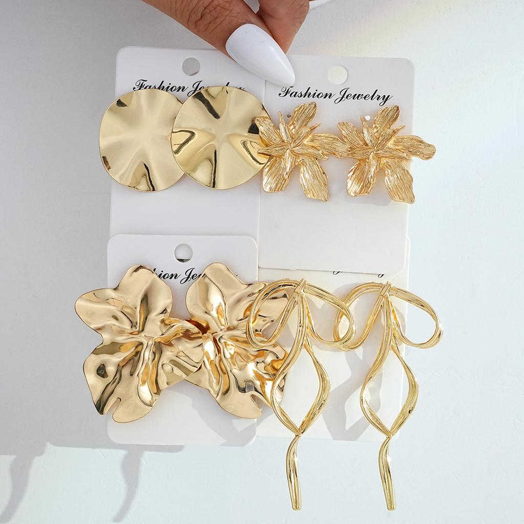 4 Pairs Fashion Bow Flower Earrings Set For Women Vintage Gold Color Stud Hoop Earrings Jewelry Party Daily Wear Gift 2026 New