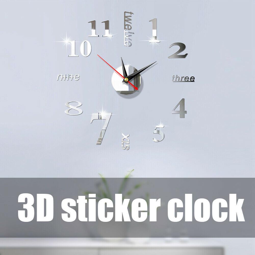 Wall Clock 3D Mirror Sticker Home Interior Design ARI