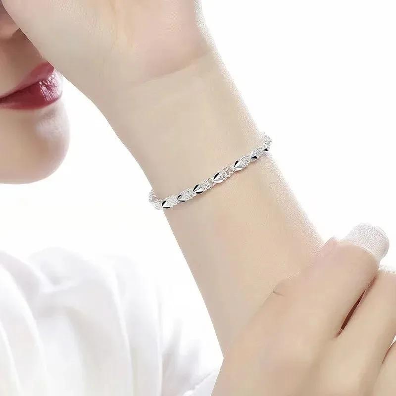 925 Silver Heart Bracelet for Women Elegant Adjustable Romantic Jewelry Gift Set for Party Wedding Anniversary