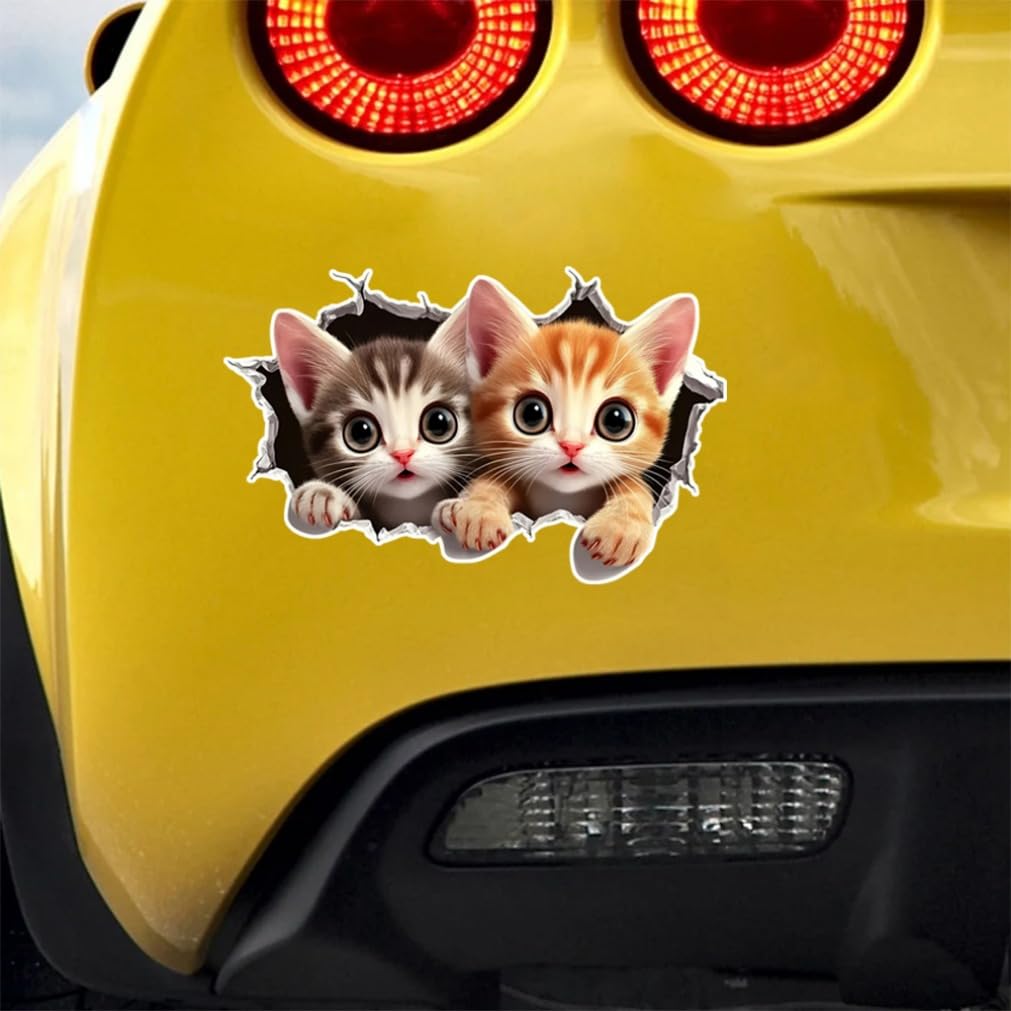 Набор из 2 3D мультяшных наклеек с котами 16x10см Юмор Водонепроницаемые наклейки с животными для автомобиля грузовика мотоцикла стены | #JP18