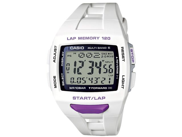 Casio Коллекция STW-1000-7JH Солнечные радио мужские часы с белой цифровой светодиодной подсветкой