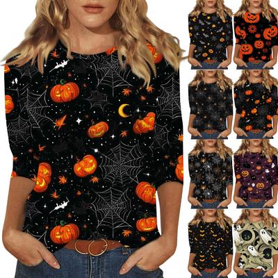 Женская модная повседневная футболка с круглым вырезом и принтом 3/4