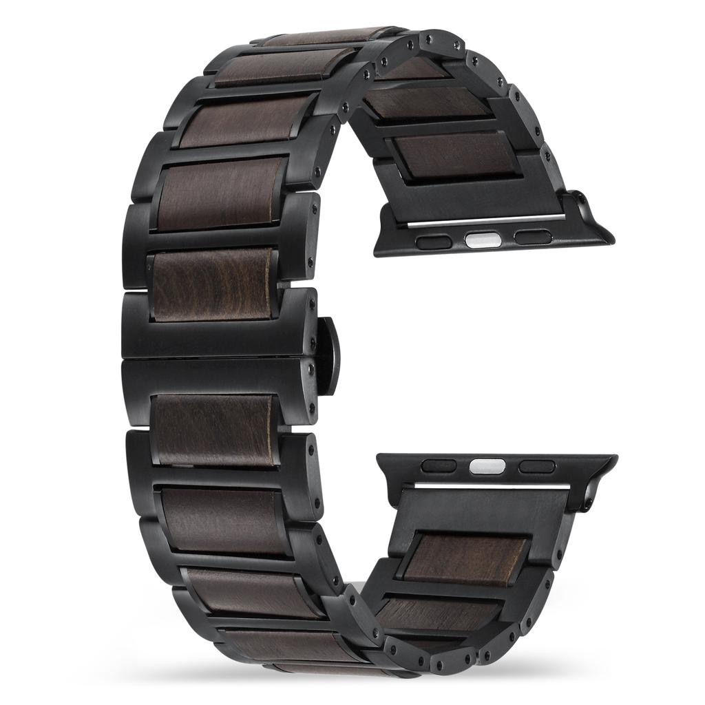 Natural Wood and Stainless Steel Band Strap for Apple Watch IWatch All Series Ultra 3 38/40/41/42/44/45/46/49mm