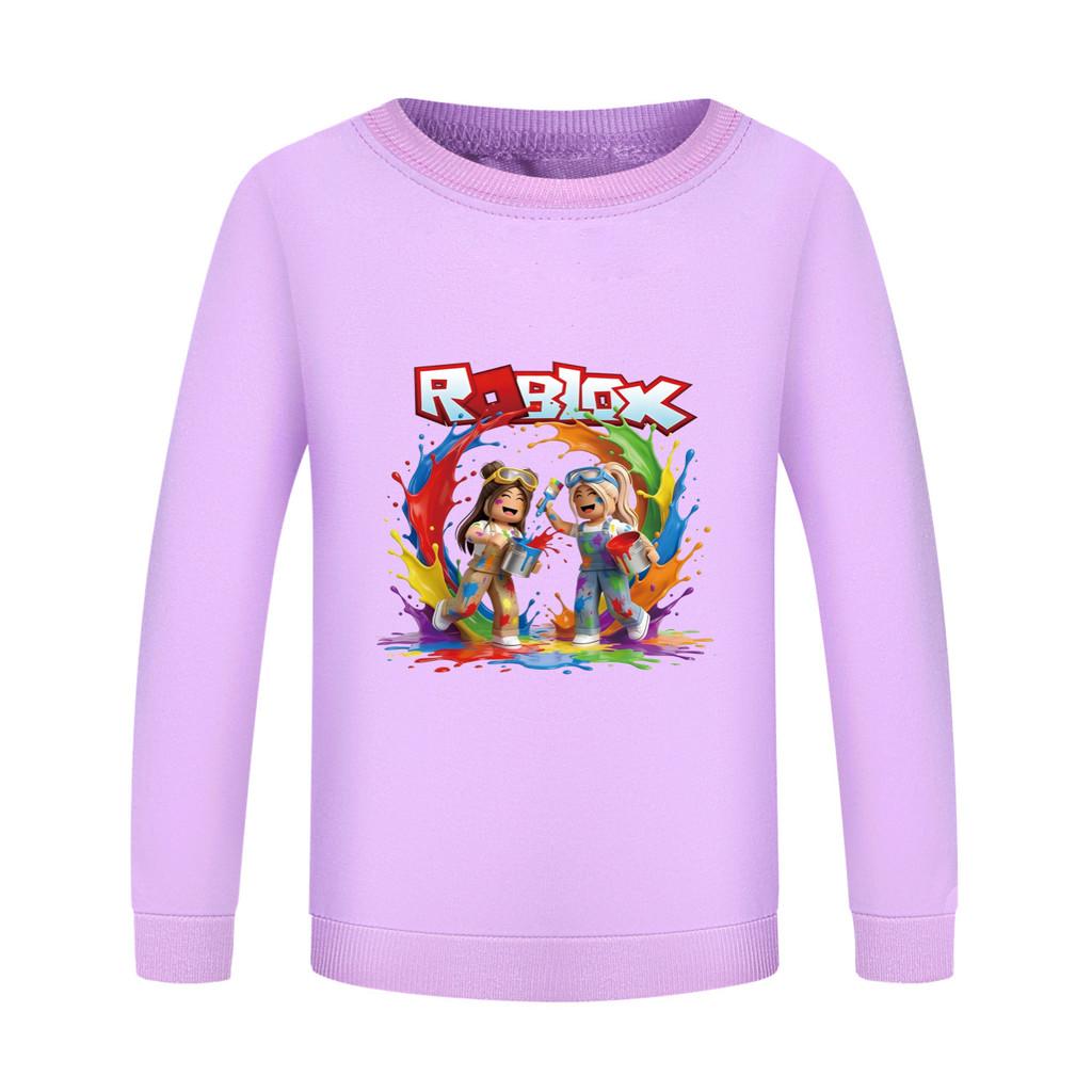 5577 Детская толстовка с принтом Roblox, разноцветная, для мальчиков и девочек, с круглым вырезом, с длинными рукавами