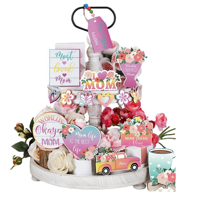 AEE2-Mother's Day Tray Wooden Crafts Layered Tray Decoration Home Pendant Creatives Decoration