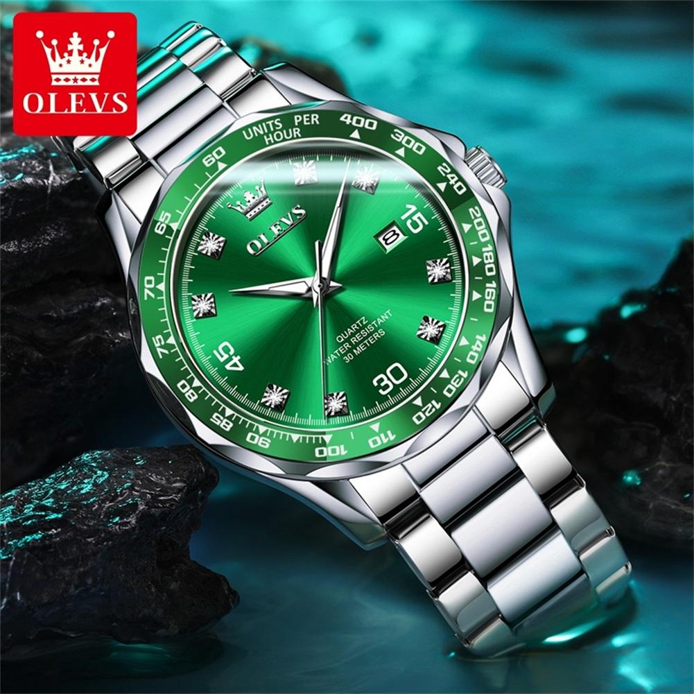 OLEVS Brand Single Calendar Diamond-Encrusted Quartz Watch for Men