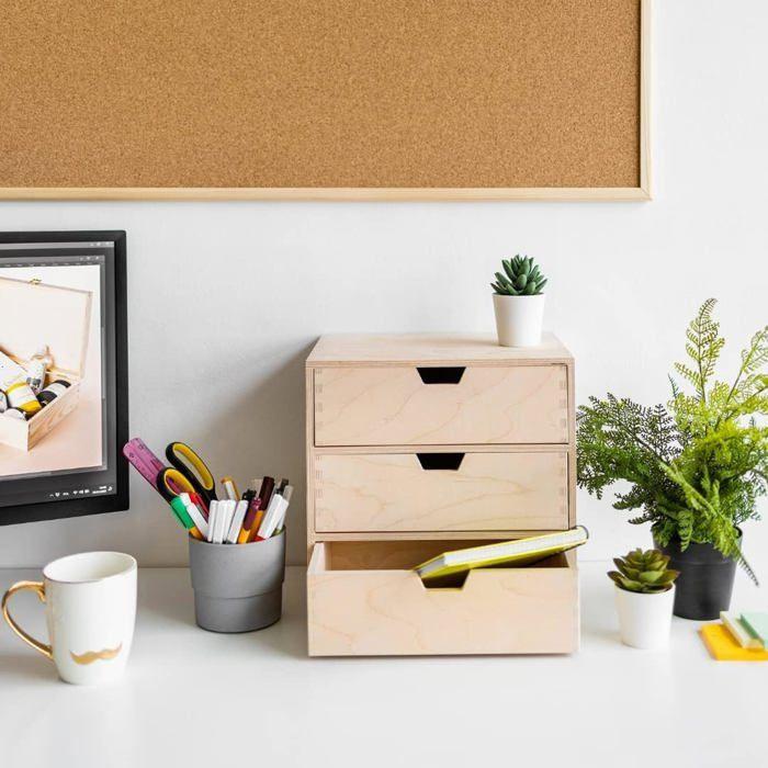 Mini Commode en Bois - Creative Deco - 3 Tiroirs - Coffre Beige Parfait à Décorer Peindre