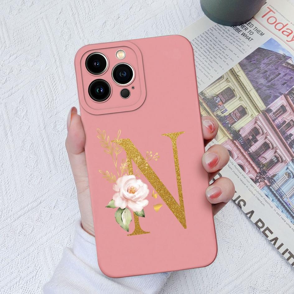 Для Apple iPhone 11 12 Pro Max 13 Mini 6 7 8 Plus чехол для телефона Роскошный цветок буквы жидкий мягкий силиконовый противоударный чехол для iPhone чехол-бампер