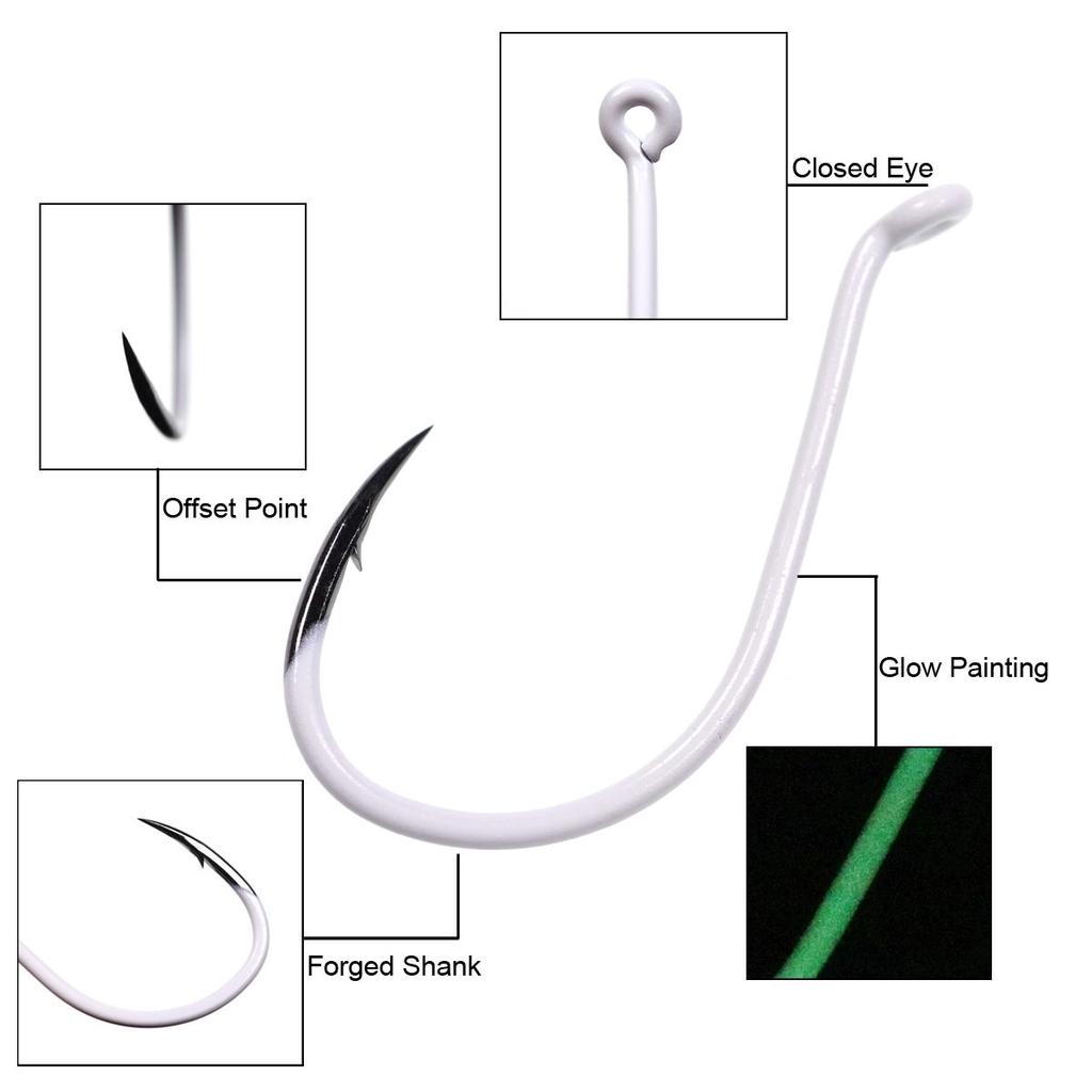 25pcs/box Luminous Imported Steel Octopus Beak Hook Offset Classica Bait Hooks Deep Sea Night Fishing Hook 3/0 4/0 5/0 6/0 7/0