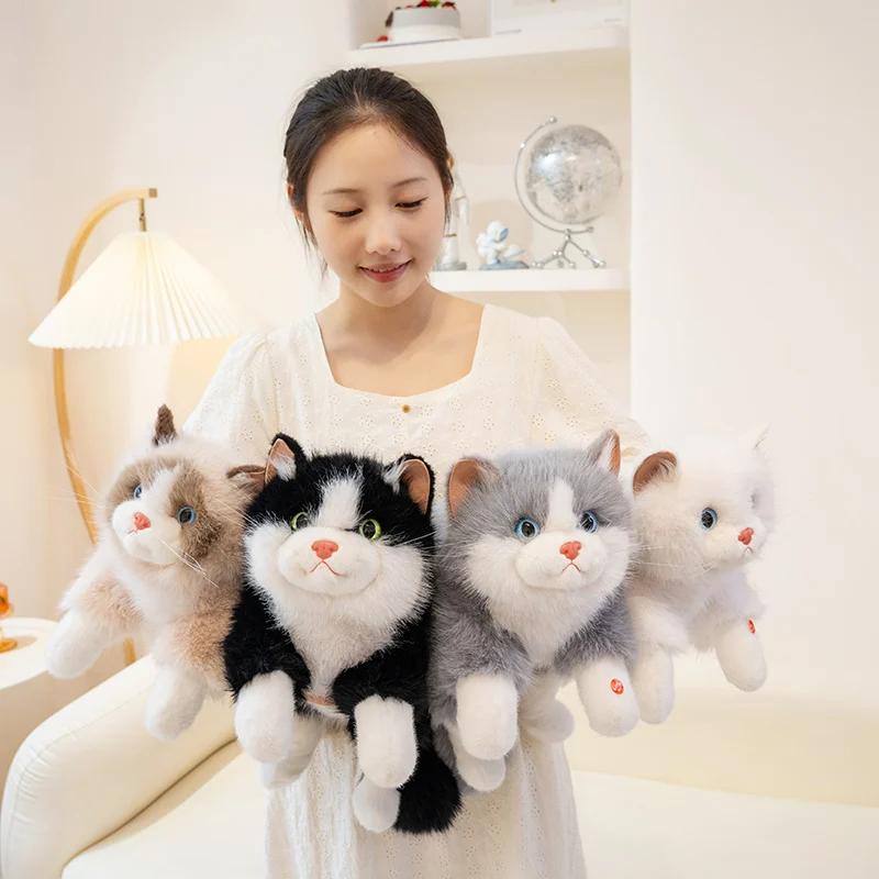 4 стиля Реалистичные Плюшевые Игрушки Кошки Милые Пушистые Лежащие Кукла Кошка Рэгдолл Теплая Уютная Подушка-Плед Компаньон для Детей Домашний Декор