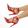 Модные женские сандалии большого размера Модные летние сексуальные туфли-лодочки 8 см С открытым носком Ремешки на щиколотке Шпильки Высокий каблук Вечернее платье Красные свадебные туфли