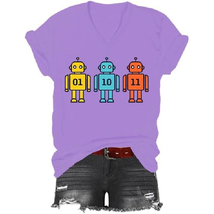 Robot T-Shirt, 01 10 11 Robot Shirt, Classic Graphic Print Men V-Neck Tshirt