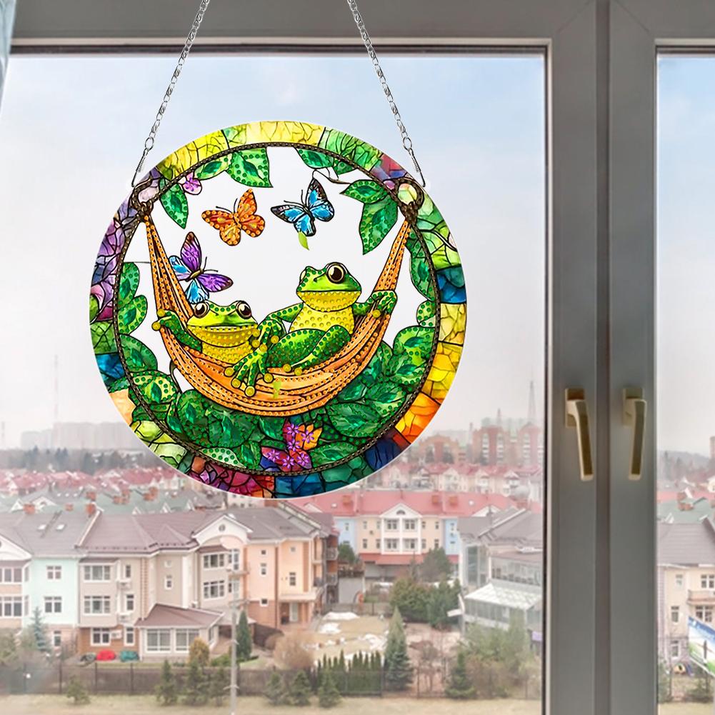Витражное Искусство DIY 2D Плоский Акриловый Набор Алмазной Живописи с Подвеской 24x24 см Двусторонний Печать Односторонняя Стразы для Взрослых Декор Дома