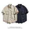 Men's 2024 Trendy Japanese Retro Short-Sleeve Workwear Shirt Jacket for Casual Outdoor Wear