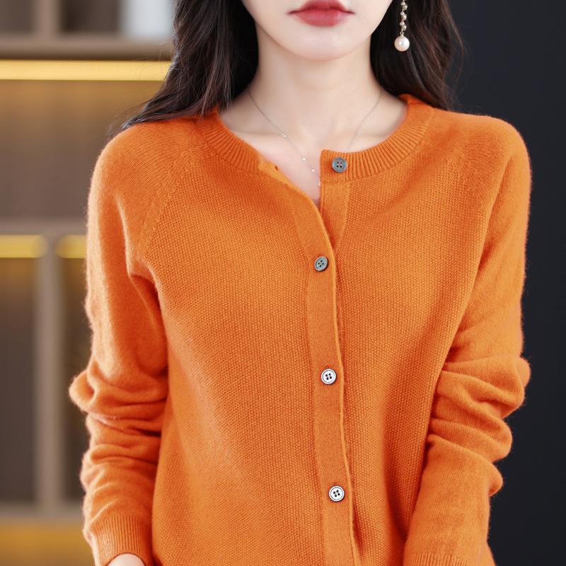 Women S Round Neck Knitted Cardigan Long Sleeve Autumn Outerwear