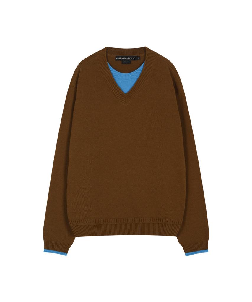 ADSB ANDERSSON BELL Unisex Layered V-Neck Sweater (Brown)