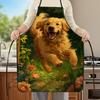 1 Elegant Floral Apron with Golden Retriever Design - Adjustable Waistband, Durable Polyester Kitchen Apron for Baking, Cooking, Home Use - Perfect Fo