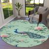 1PC Peacock Flowers Non-Slip Floor Round Carpet, Office, Family, Bedroom, Large Area Rug Indoor Rugs, Durable Polyester-L0331