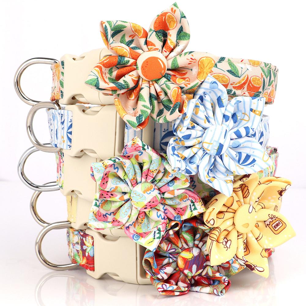 Нейлоновый ошейник для собак с цветочным принтом, ошейники для собак, регулируемое ожерелье для маленьких, средних и больших собак, щенков чихуахуа