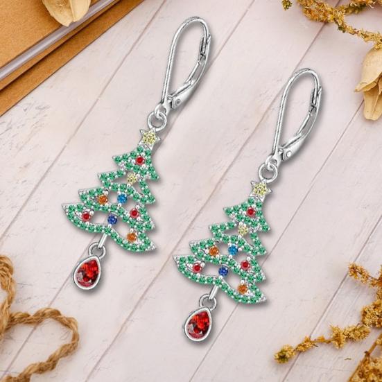 Christmas Tree Dangle Earrings Shiny Zircon Tree Jewelry Zinc Alloy
