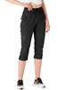 Women's 34 Length Pants, Quick Drying, Trekking Pants, Below Knee Length, 4-way Stretch, Thin, Water Repellent, Black L