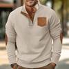 Men S Stand Collar Long Sleeve Patch Pocket Color Block Sweatshirt European Size