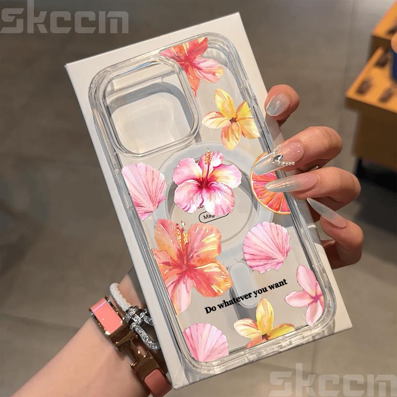 Flower Hibiscus Floral Case For Samsung Galaxy S25 Ultra S24 FE S23 S22 S21 S20 Plus A55 Magsafe Magnetic Wireless Charge Cover