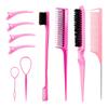 Hair Styling Comb Set Hair Brush Set Teasing Hair Brush Rat Tail Comb with Duckbill Clips Edge Brush for Women and Girls