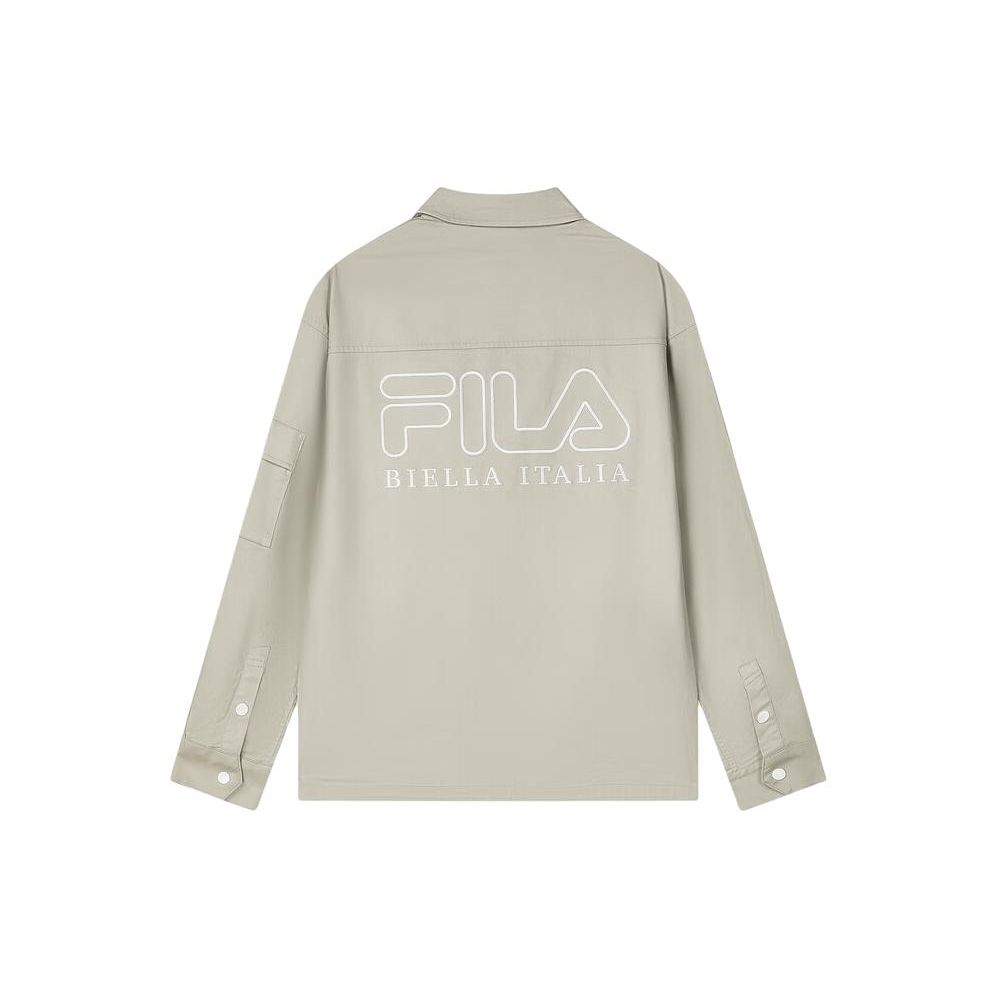 Fila SS24 Логотип бренда Вышивка букв Принт Повседневная Свободная Рубашка с Длинным Рукавом Мужские рубашки Бежевый F11M419705F-DK