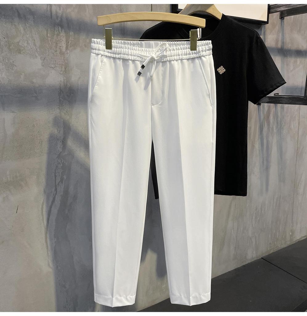 2024 Мужские повседневные брюки с эластичной талией в корейском стиле с девятью точками — ретро-тренд в британском стиле без утюга