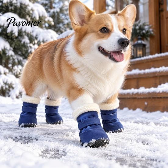 Comfortable Outdoor Dog Gear 4Pcs Winter Booties, Fleece Lined Snow Boots, Warm Adjustable Protective Paw Wear for Dogs Protectors with Non-slip Soles