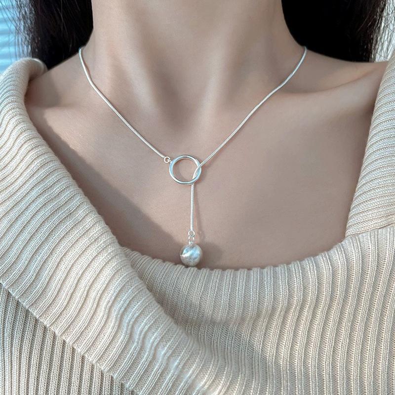 Женский шариковый кулон простая цепочка для свитера темперамент матовое длинное ожерелье крутой стиль корейская версия французский легкий люкс премиум