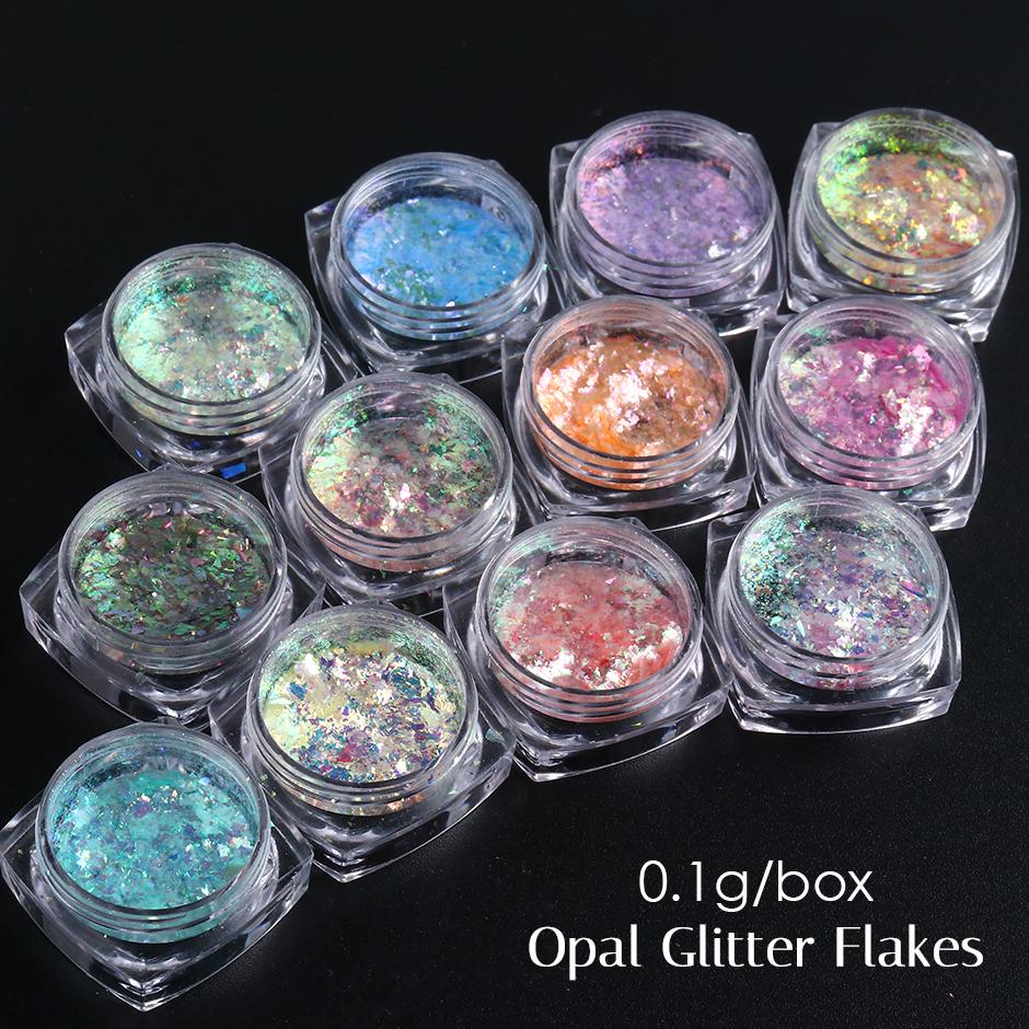 1 коробка Aurora Opal Flakes, блестящие блестки для ногтей, блестящие пайетки, украшение для дизайна ногтей
