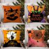 Scary Halloween Bat Pumpkin Pillow Case Sofa Living Room Bedroom Double-sided Printing Square Cushion Nap Time Cushion Cover