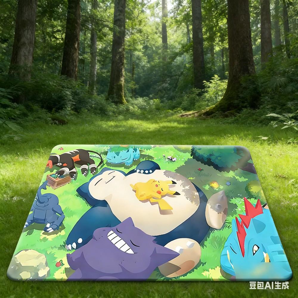 Pokemon Snorlax Pikachu Gengar Sleepy Grassland Non-Slip Rubber Base Washable Cloth Surface Floor Mat