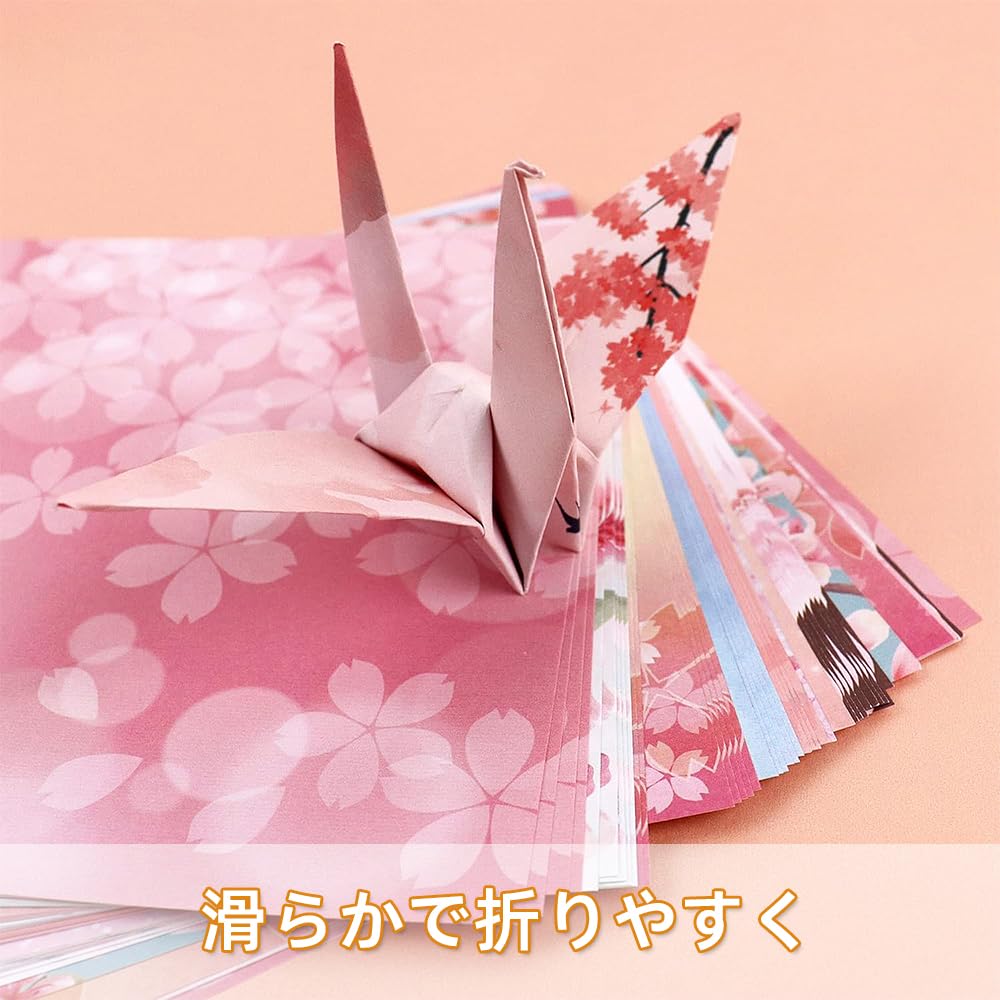 Renjzle Оригами 100 Сакура Милый и Бумага для Оригами Тысяча Чиёгами DIY Крафт Бумага Искусство Цветение Двусторонняя бумага, Листы, 15см, Узор,