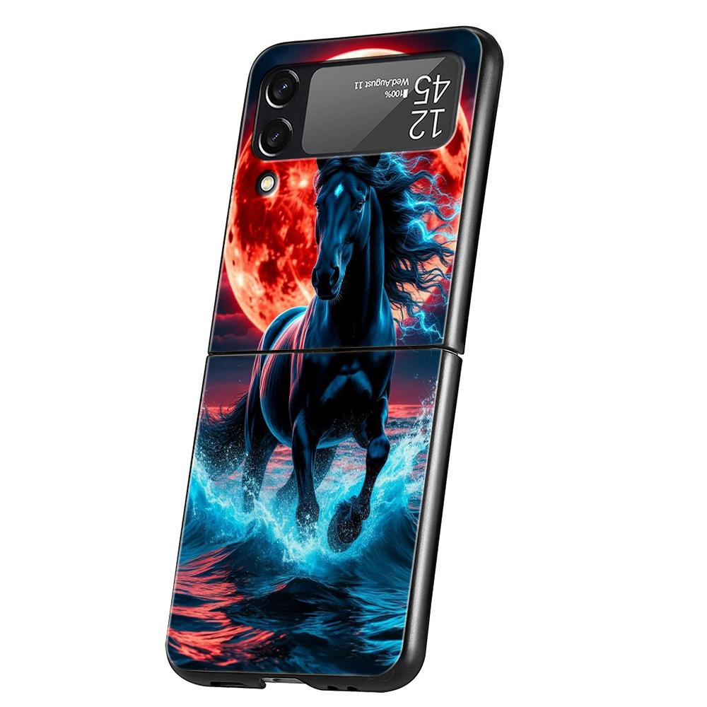 Жесткий ПК чехол для телефона Samsung Galaxy Z Flip 7/6/5/4 Черная крышка для Galaxy Z Flip 3 Складные Ударопрочные Чехлы Сумки с изображением лошади и животных