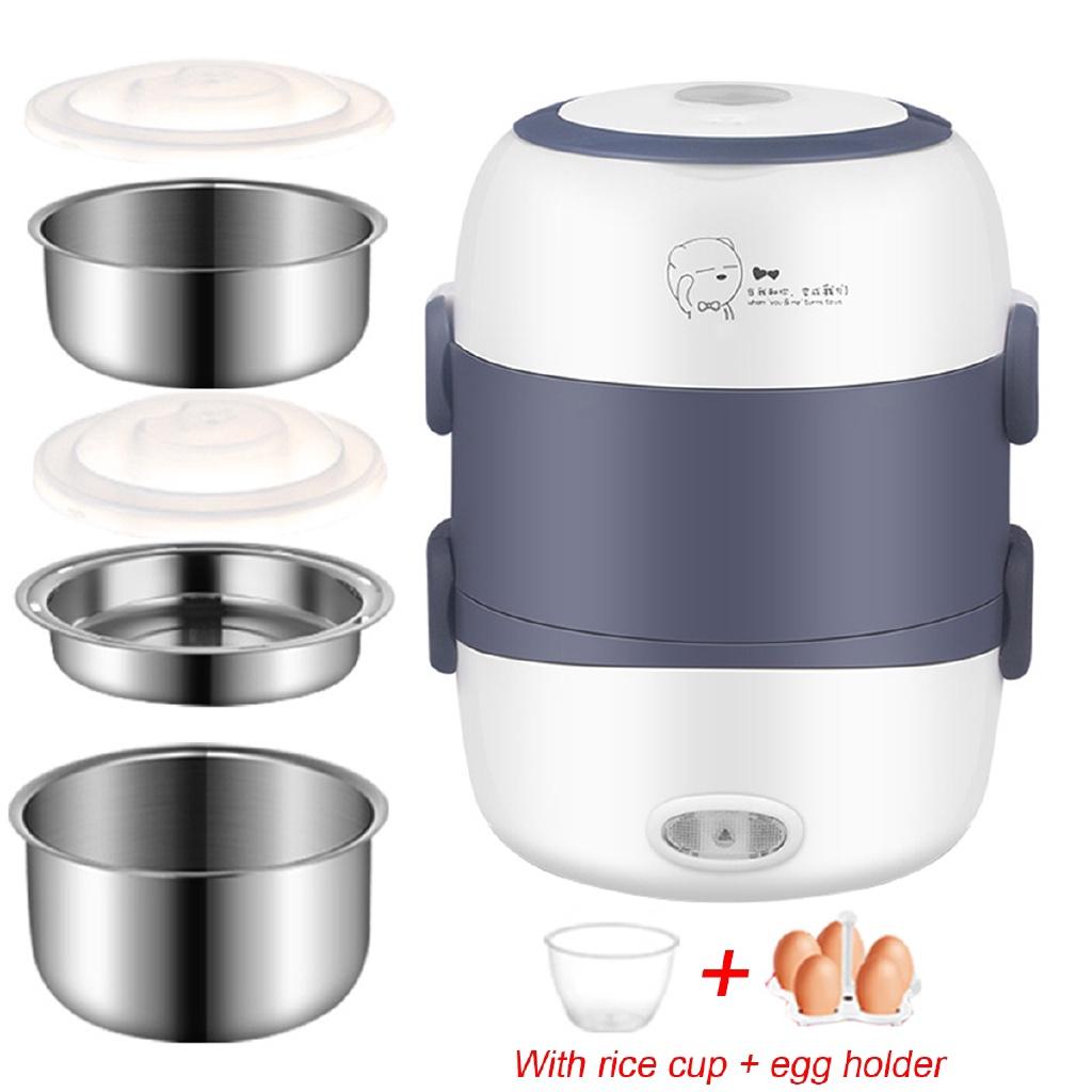 220V 3 Layers Electric Rice Cooker 2L Stainless Steel Steamer Warmer Container Heating Lunch Box New