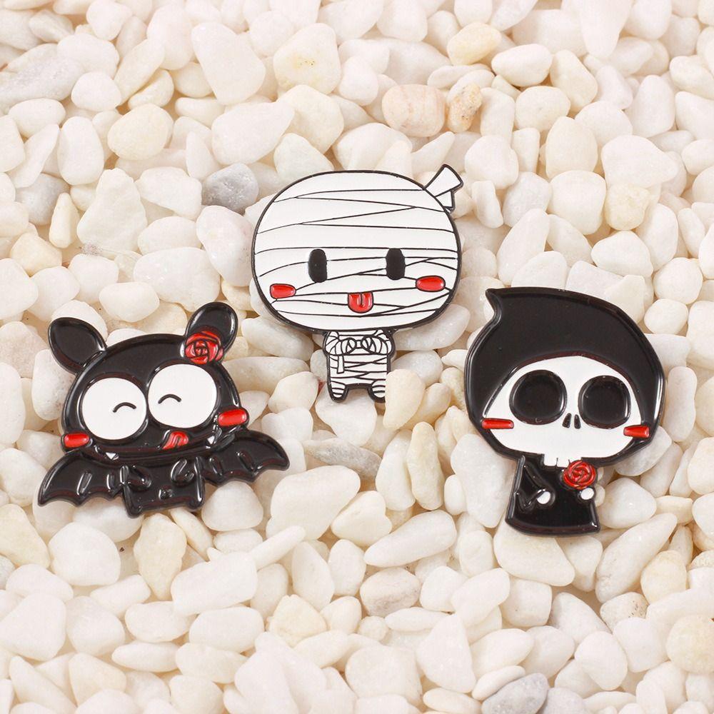 Enamel Cute Skeleton Ghost Brooch Cartoon Characters Halloween Skull Bat Pin Unisex Gift