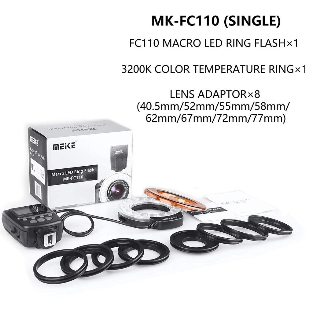 Кольцевая вспышка Meike Macro Ring для фотосъемки объективов камер Совместима с Canon Nikon Fuji Pentax Panasonic Sony FC-110 light/macro close-up